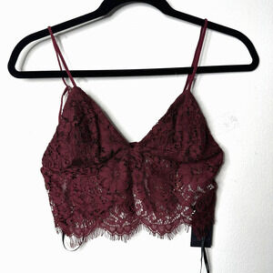 NWT Burgundy Wine Plum V-Neck Lacey Crop Cami Top S